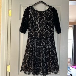 Vintage Bebe Dress EUC Black Nude Lace Sz6 Beautiful!